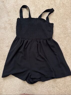 Source Unknown Black Smocked Strap Romper